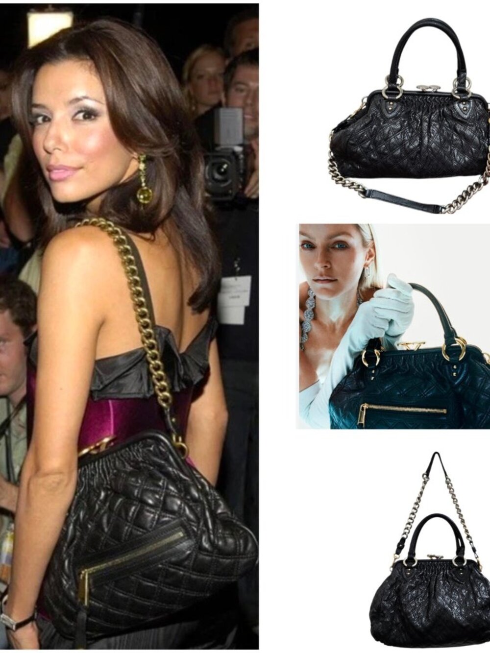 Marc Jacobs Rare Vintage Reptile Embossed Leather Bag Black Chain Strap Satchel